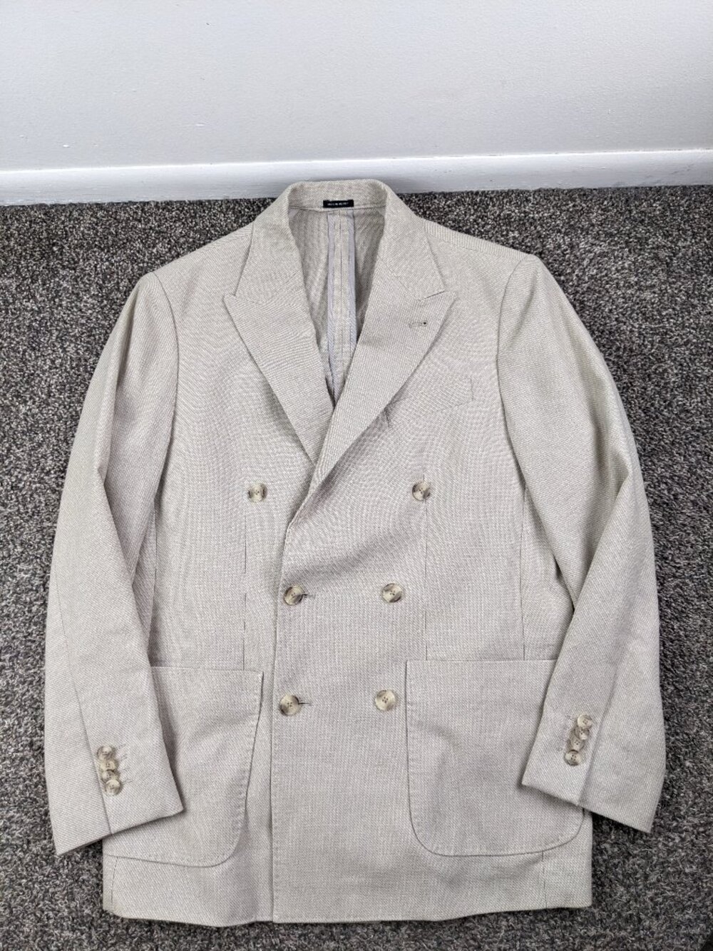NWOT Joseph Abboud Sport Coat Double Breasted Linen Blend Off White 38R Slim Fit
